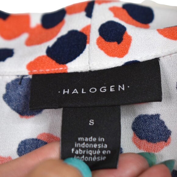 Halogen Blouse S Womens Dotted Pring Long Sleeve Button Down V Neck Workwear - Picture 3 of 8